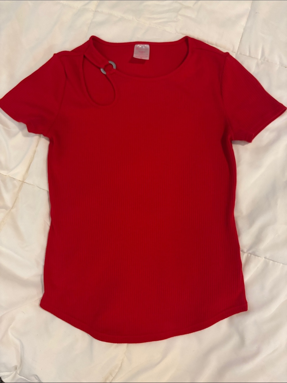 No Boundaries Red Short Sleeve Ribbed Tee with Ring Detail